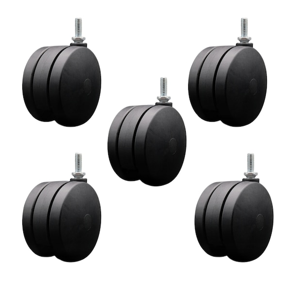 4'' Extra Large Heavy Duty Twin Wheel Caster 3/8 Threaded Stem, 5PK